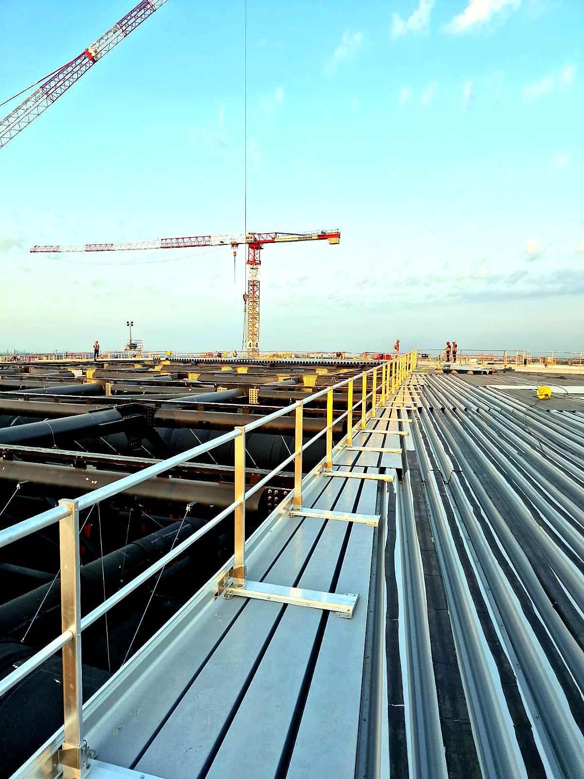 Tetto cantiere con gru all'alba